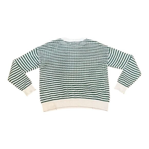 Spiritual Gangster Green and White Crewneck Sweater with Stripes - Picture 2 of 8